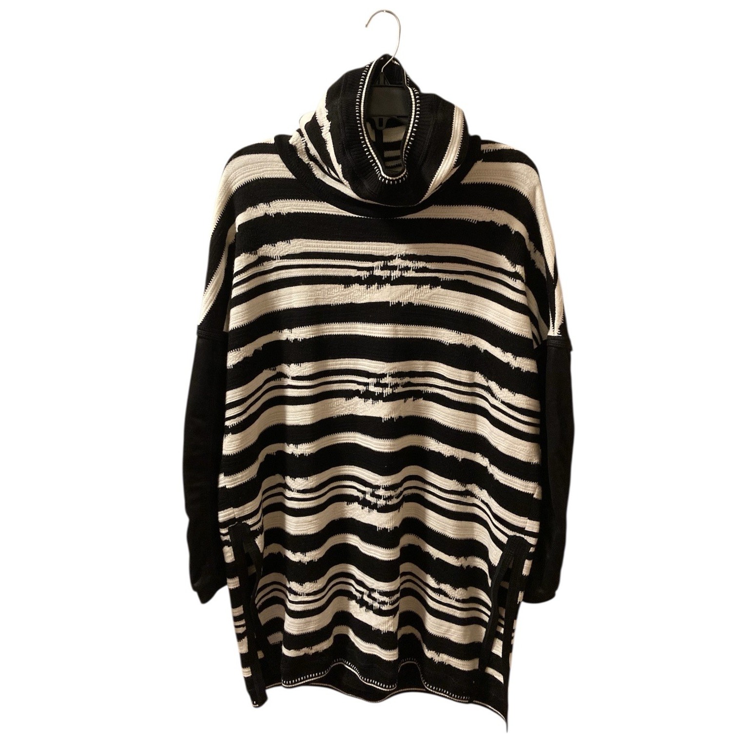 Beate Heymann Street Couture Sweater Black Ivory Sz 10 Tunic Striped Oversized